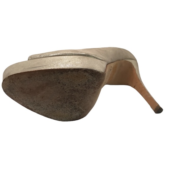 BRIAN ATWOOD METALLIC GOLD NUDE Leather Classic Peep-toe Heels! Size 36! - Picture 6 of 7